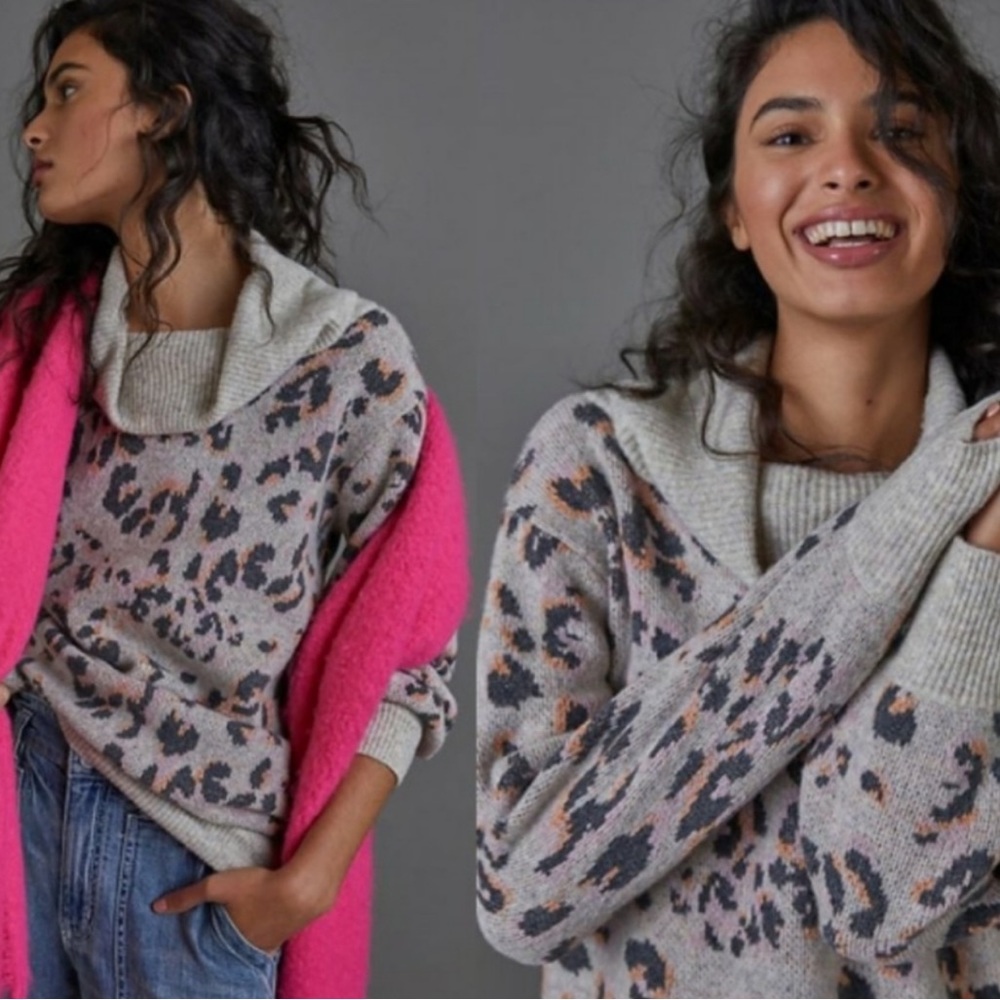 Anthropology cowl neck long sweater or dress rainbow leopard print - Picture 3 of 7
